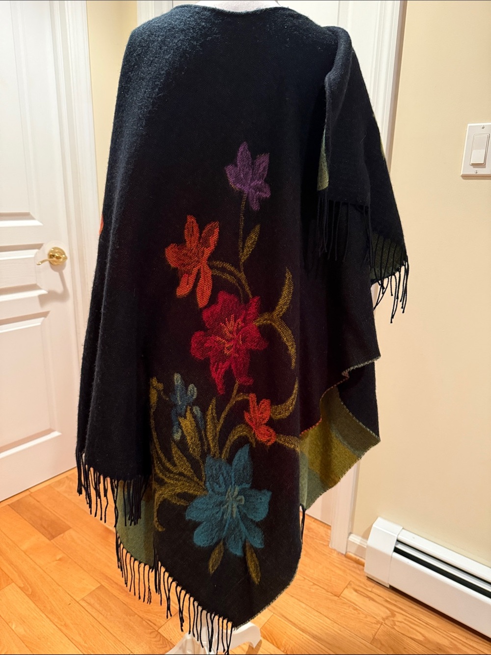 Elegant Black Floral Fringe Scarf/ Wrap , light and warm
